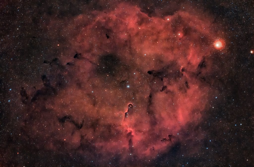 A circa 3000 anni luce dalla Terra, nella costellazione del Cefeo, si trova la nebulosa Proboscide d'elefante. Fotografia con rifrattore apocromatico Tecnosky
