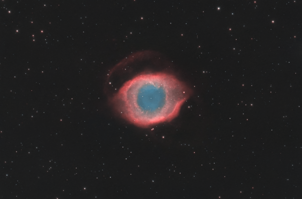 Polvere di Stelle l'arte dell'astrofotografia nebulosa elica helix NGC 7293 Recensione filtro IDAS NB1 Nebula Booster ZWO ASI 294 MC Pro Recensione
