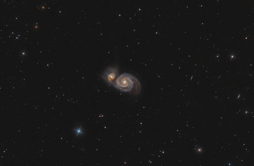 Astrofotografia su M51 la galassia Vortice lucky imaging live stack