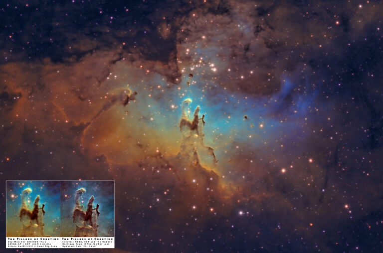 I Pilastri della Creazione in Hubble Palette M 16 pillars of creation nasa SHO narrowband banda stretta m 16 aquila eagle nebula nebulosa