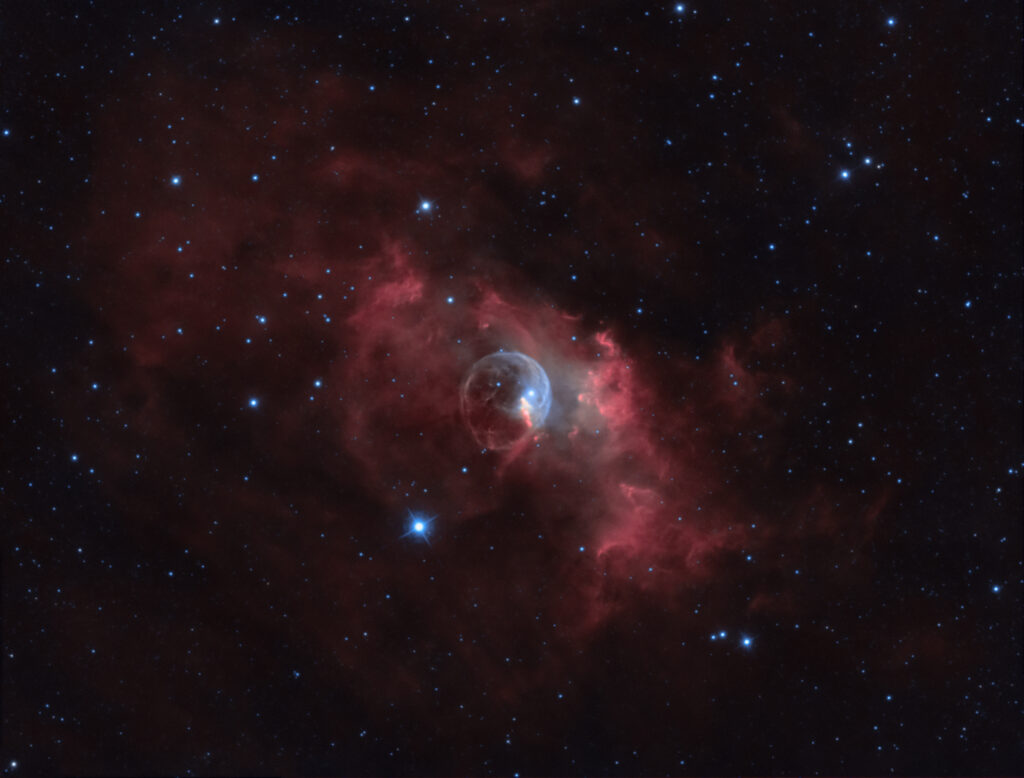Nebulosa Bolla NGC 7635 in Bicolor Ha:Oiii narrowband ossigeno ionizzato idrogeno Ha H-alpha Oiii bicolor 7nm 6.5nm optolong