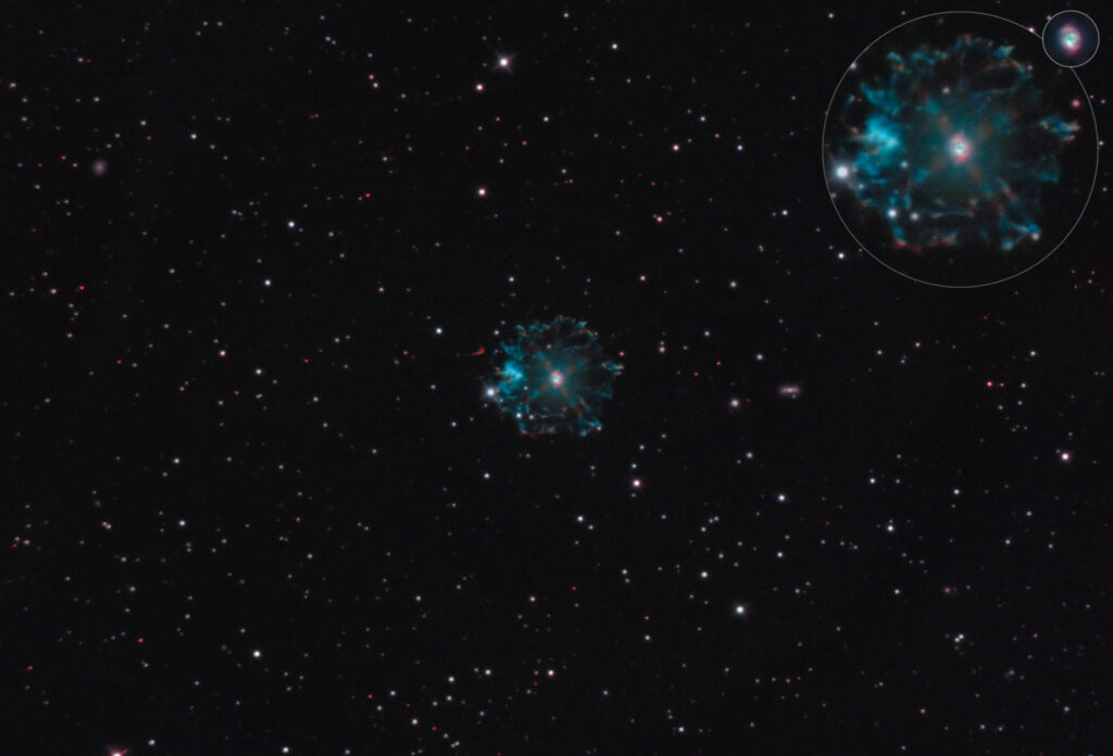 Nebulosa Occhio di Gatto NGC 6543 in HDR in banda stretta - Cat's Eye Nebula con Tecnosky RC10 f/8, ZWO ASI 2400, Optolong L-eNhance, AZEQ6-GT