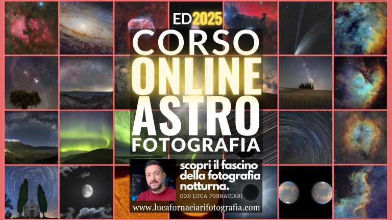 Corso online di fotografia notturna e astrofotografia 2025 webinar tutorial lezioni lezione scuola paesaggistica fotografare nebulose galassie