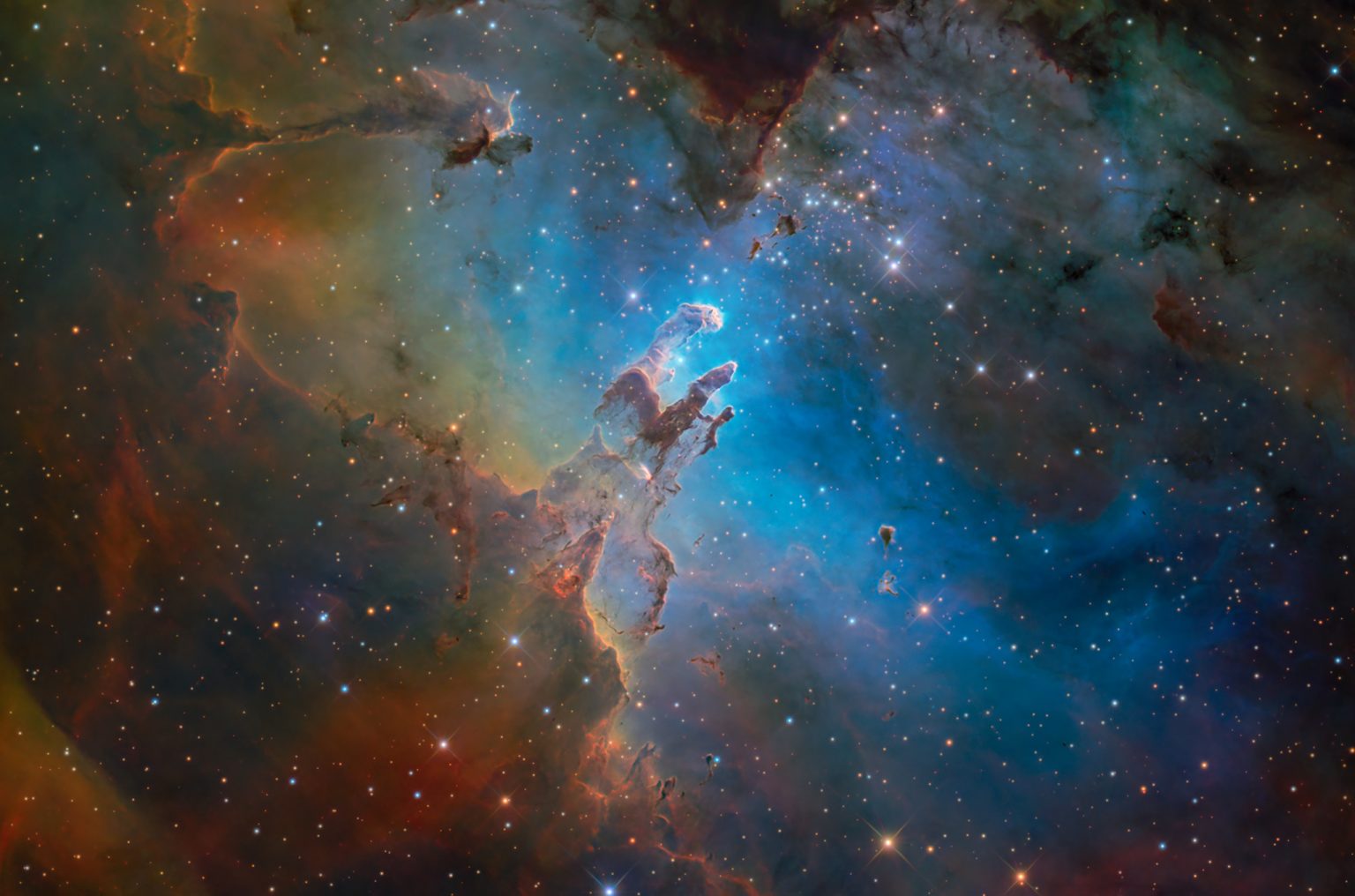 Nebulosa Aquila M16, i Pilastri della Creazione, ripresa in banda stretta
