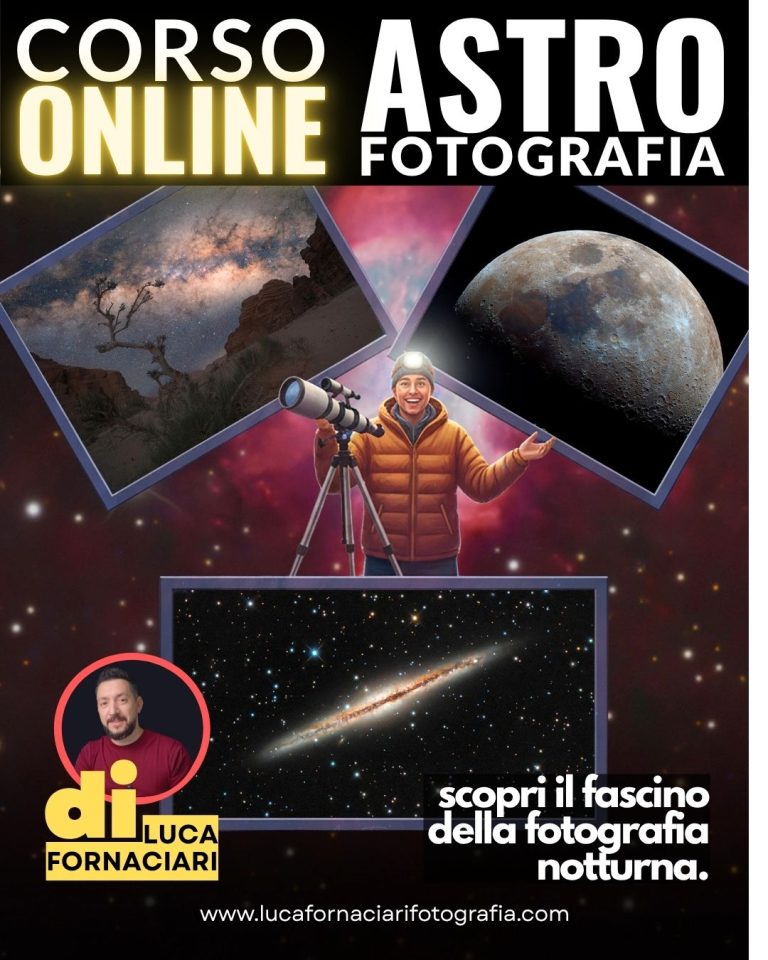 Corso online di fotografia notturna e astrofotografia 2026 webinar tutorial lezioni lezione scuola paesaggistica fotografare nebulose galassie