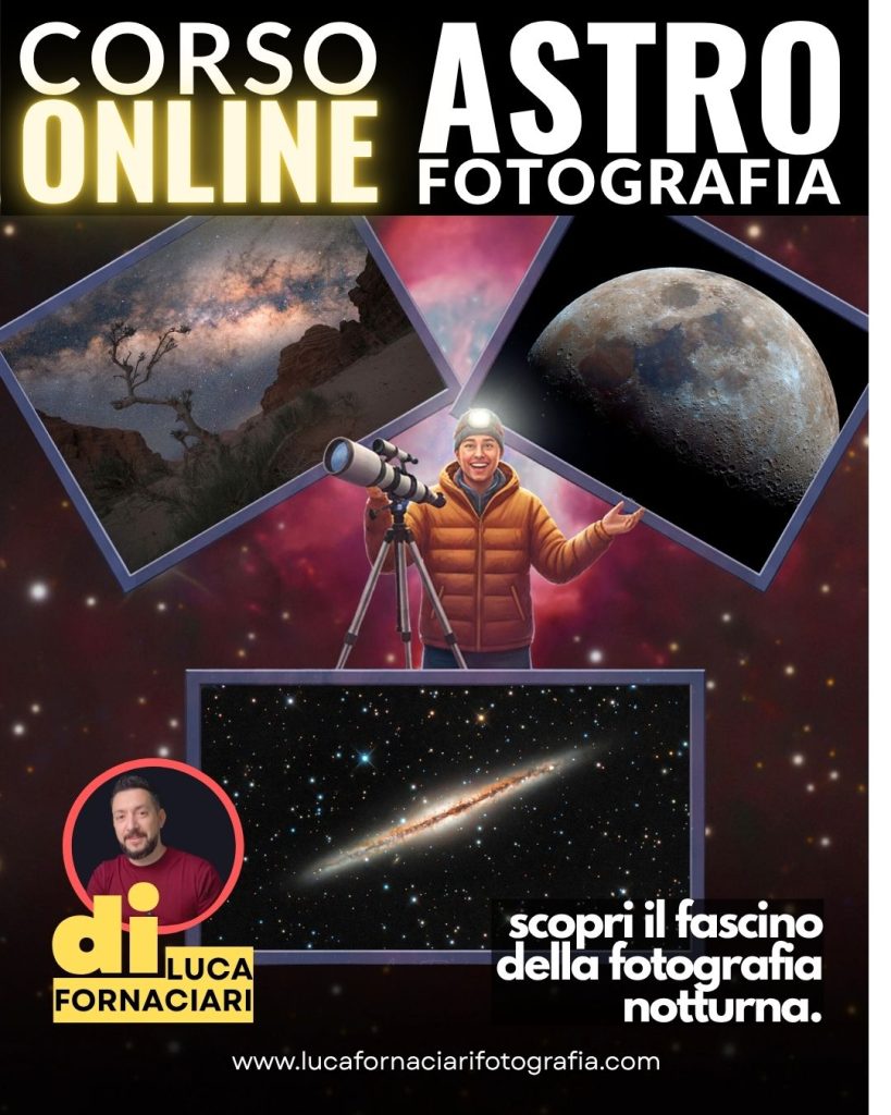 Corso online di fotografia notturna e astrofotografia 2026 webinar tutorial lezioni lezione scuola paesaggistica fotografare nebulose galassie