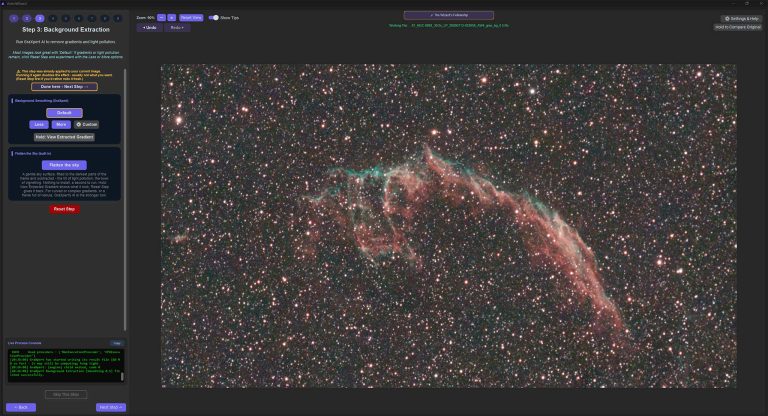 Confronto prima e dopo la rimozione del gradiente sul fondo cielo in AstroWizard