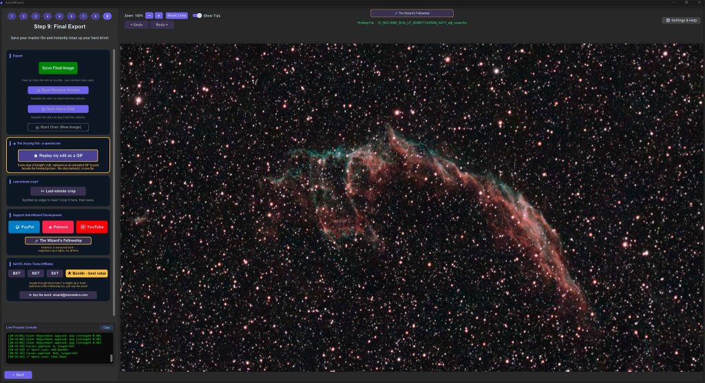 salvataggio dell'immagine finale in AstroWizard